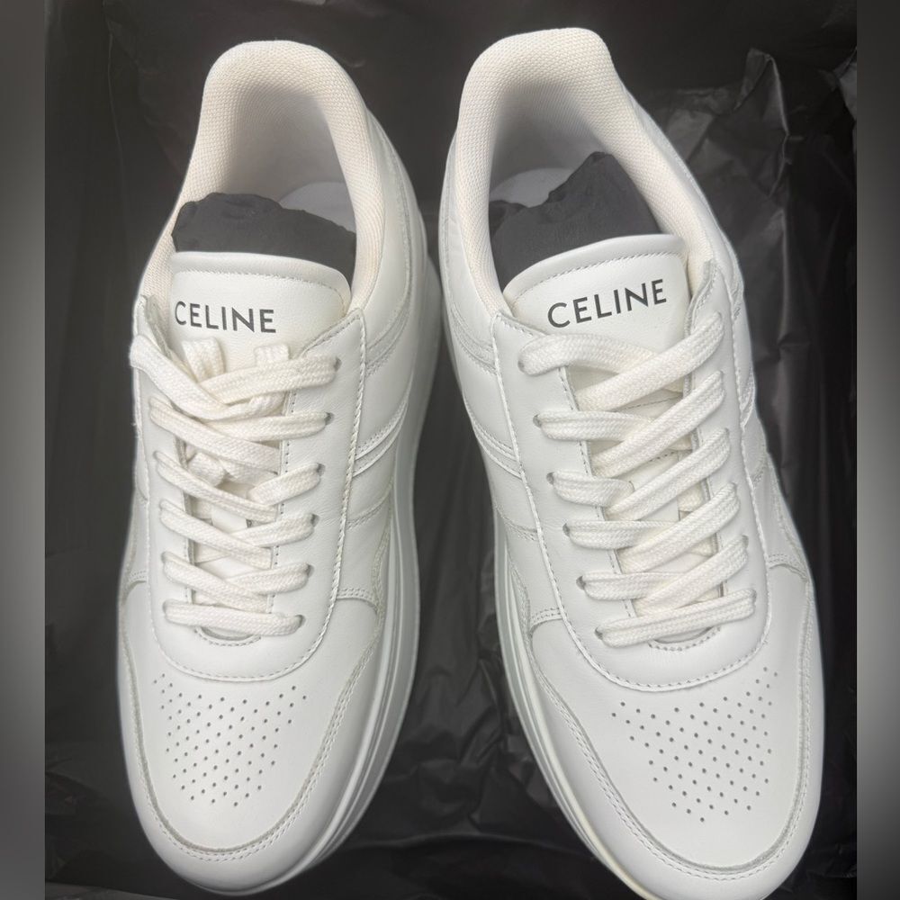 CELINE BLOCK SNEAKERS 50mm WEDGE OUTSOLE IN CALFSKIN Optic White Size 39 - Picture 6 of 10